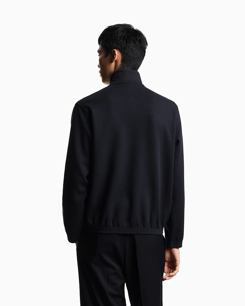 Emporio Armani - ASV full-zip sweatshirt Lyocell-blend jacquard jersey, Man, Navy_blue, Size: