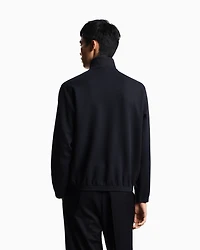 Emporio Armani - ASV full-zip sweatshirt Lyocell-blend jacquard jersey, Man, Navy_blue, Size: