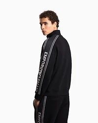 Emporio Armani - ASV double-jersey full-zip sweatshirt with logo stripe, Man, Black, Size: