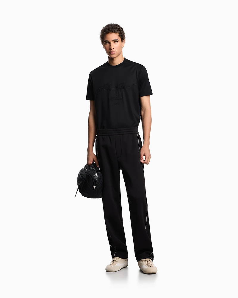 Emporio Armani - ASV Lyocell-blend jersey T-shirt with oversized embroidery, Man, Black, Size: