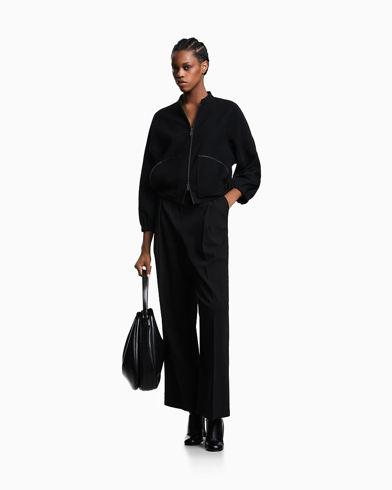 Emporio Armani - Technical cady blouson with logo embroidery, Woman, Black, Size: