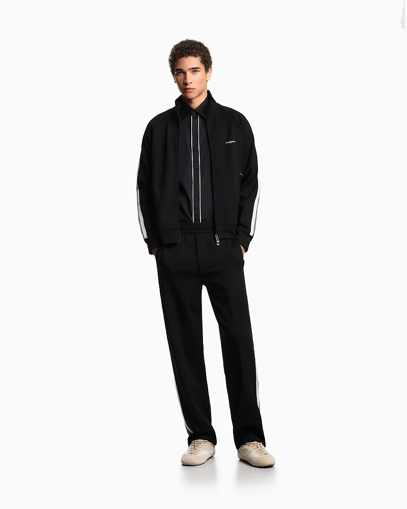 Emporio Armani - ASV jersey trousers with elasticated waist and contrasting bands, Man, Black, Size: