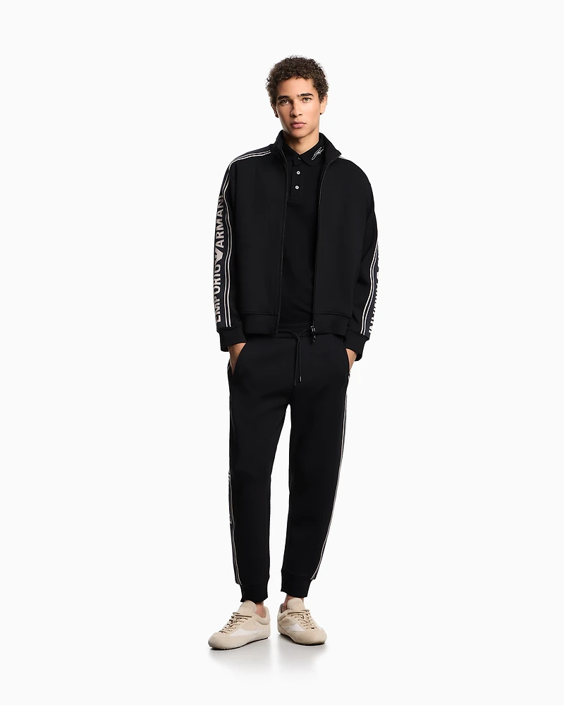 Emporio Armani - ASV double-jersey joggers with logo stripes, Man, Black, Size: