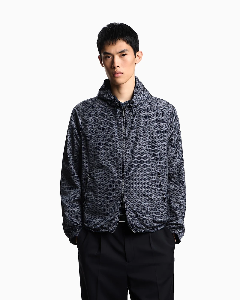 Emporio Armani - Reversible nylon blouson with majolica print, Man, Blue, Size: