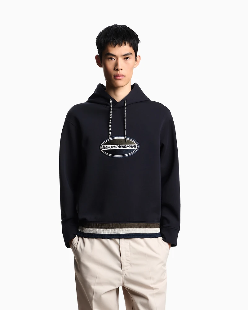 Emporio Armani - ASV double-jersey hooded sweatshirt with three-colour logo patch, Man, Navy Blue, Size: