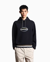 Emporio Armani - ASV double-jersey hooded sweatshirt with three-colour logo patch, Man, Navy Blue, Size: