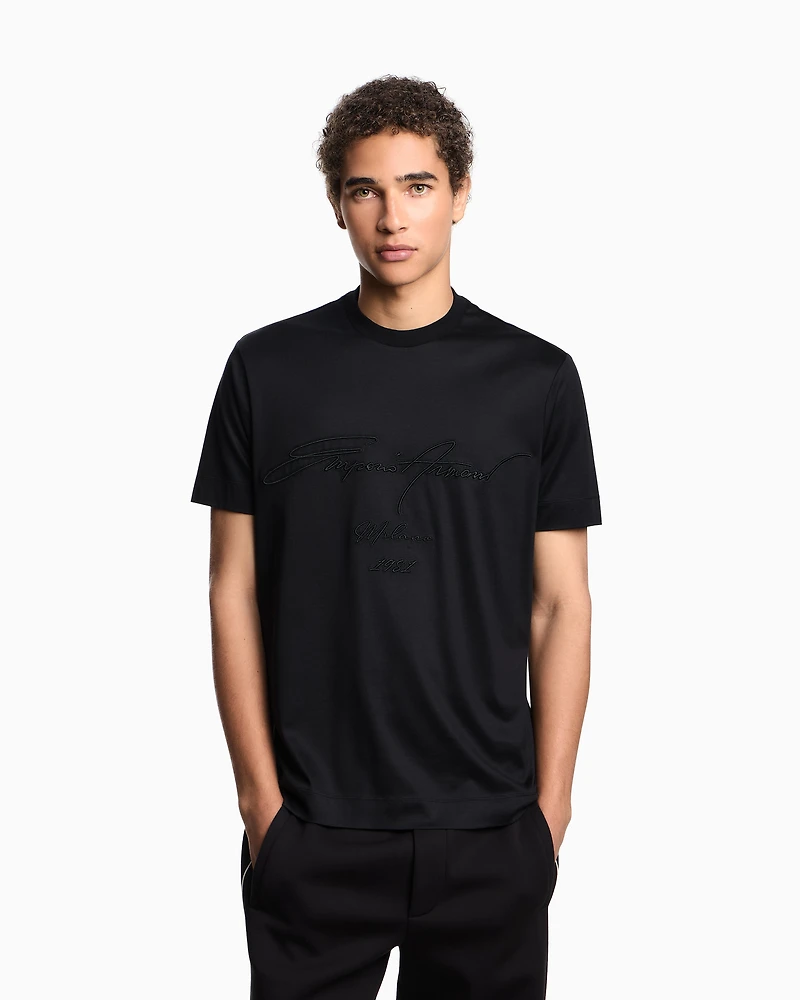 Emporio Armani - ASV Lyocell-blend jersey T-shirt with oversized embroidery, Man, Black, Size: