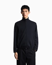 Emporio Armani - ASV full-zip sweatshirt Lyocell-blend jacquard jersey, Man, Navy_blue, Size: