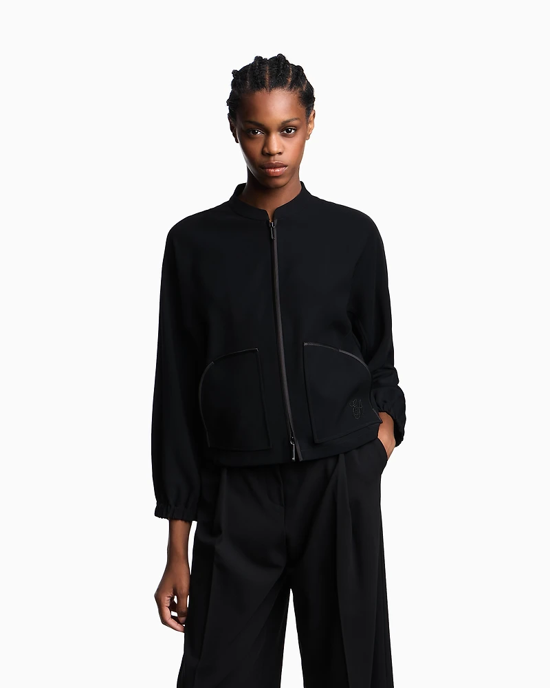 Emporio Armani - Technical cady blouson with logo embroidery, Woman, Black, Size:
