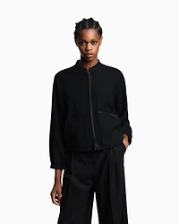 Emporio Armani - Technical cady blouson with logo embroidery, Woman, Black, Size:
