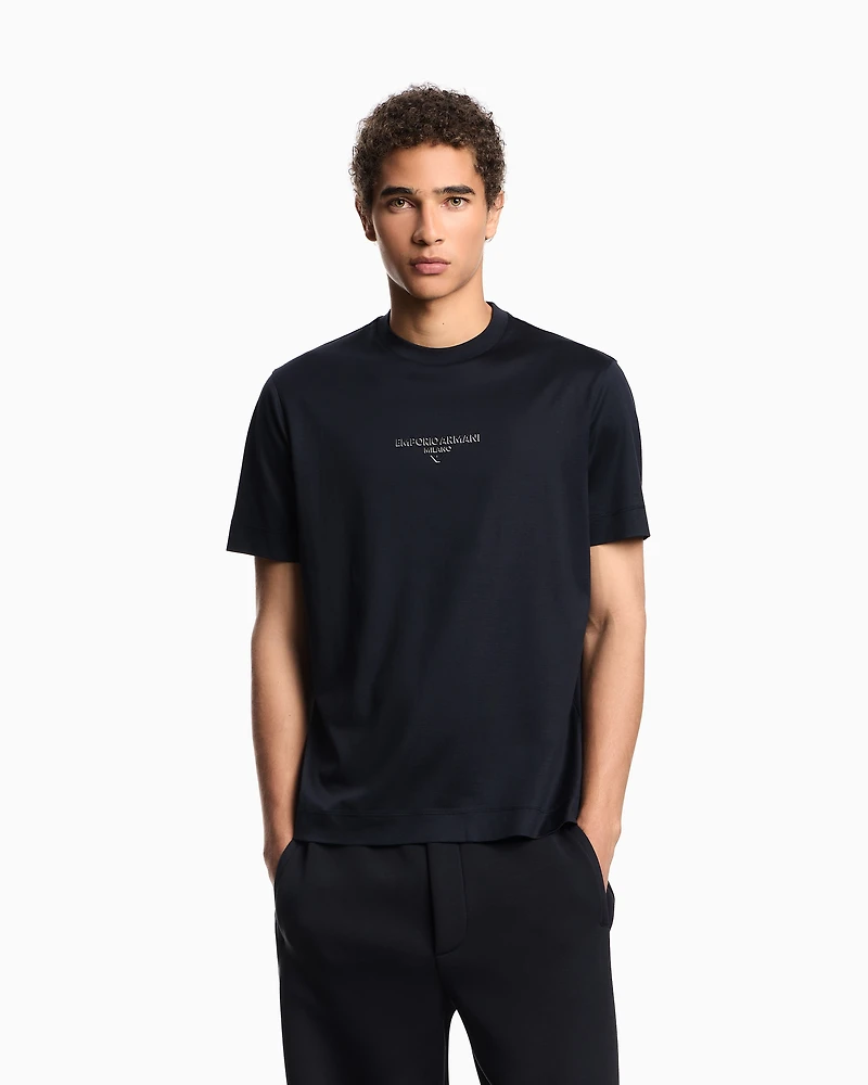 Emporio Armani - Lyocell blend jersey T-shirt with 3D-effect logo, Man, Navy Blue, Size: