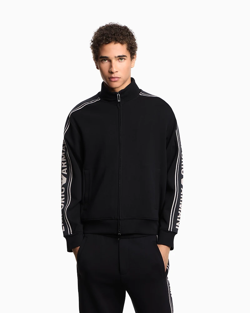 Emporio Armani - ASV double-jersey full-zip sweatshirt with logo stripe, Man, Black, Size: