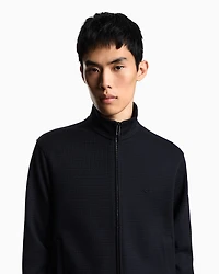 Emporio Armani - ASV full-zip sweatshirt Lyocell-blend jacquard jersey, Man, Navy_blue, Size: