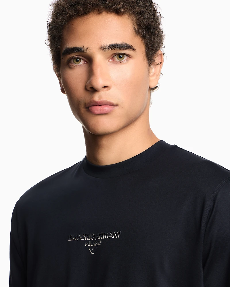 Emporio Armani - Lyocell blend jersey T-shirt with 3D-effect logo, Man, Navy Blue, Size: