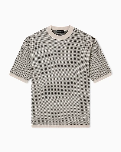 Emporio Armani - Virgin-wool jumper with two-tone jacquard micro motif, Man, Brown, Size:
