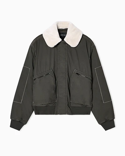 Emporio Armani - Nylon twill bomber jacket with shearling-effect collar, Man, Green, Size: