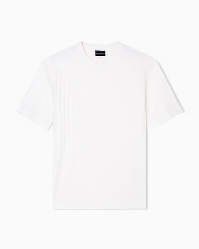 Emporio Armani - ASV jacquard jersey T-shirt with repeated eagle motif, Man, White, Size: