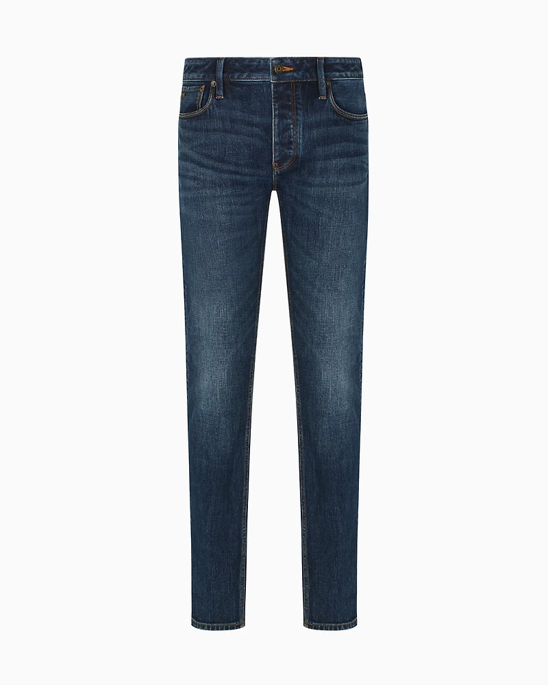 Emporio Armani - J75 slim-fit, stone-washed stretch-denim jeans, Man, Blue, Size: