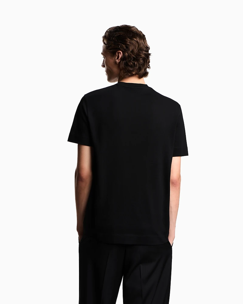 Emporio Armani - Piqué jersey T-shirt with eagle patch, Man, Black, Size: