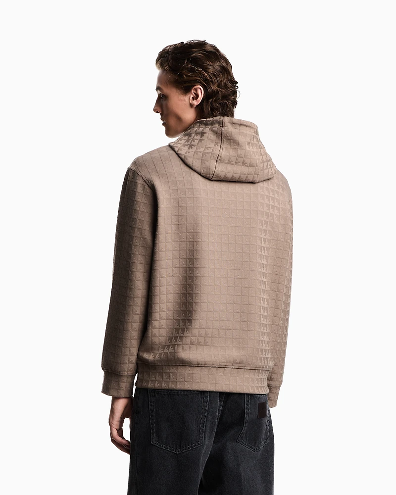 Emporio Armani - ASV Lyocell-blend jacquard jersey hooded sweatshirt with repeated eagle motif, Man, Brown, Size: