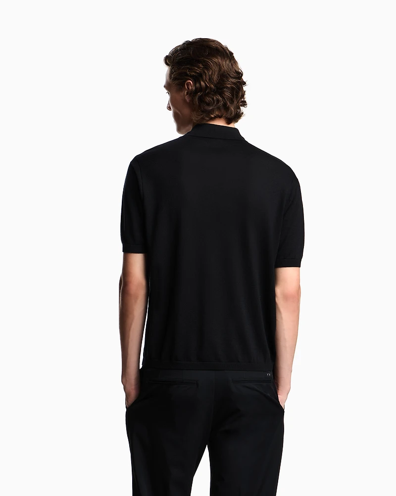 Emporio Armani - ASV plain-knit jumper with polo-shirt collar, a wool and Lyocell blend, Man, Black, Size: