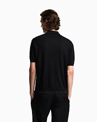Emporio Armani - ASV plain-knit jumper with polo-shirt collar, a wool and Lyocell blend, Man, Black, Size: