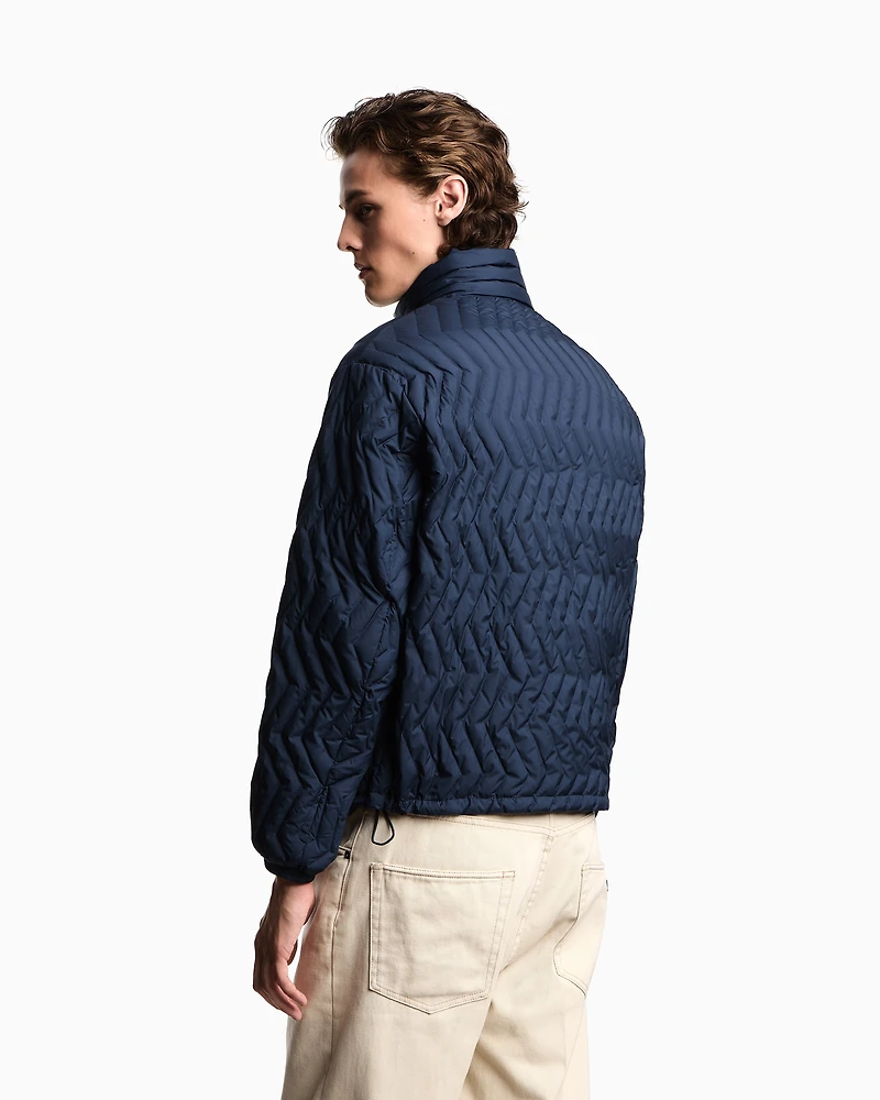 Emporio Armani - Full-zip down jacket chevron quilted ripstop nylon, Man, Navy Blue, Size: