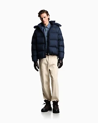 Emporio Armani - Water-repellent, quilted ripstop nylon hooded down jacket, Man, Navy_blue, Size: