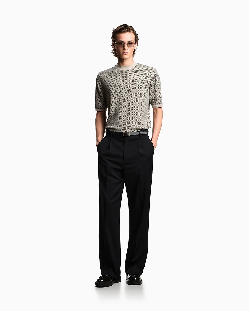 Emporio Armani - Virgin-wool jumper with two-tone jacquard micro motif, Man, Brown, Size: