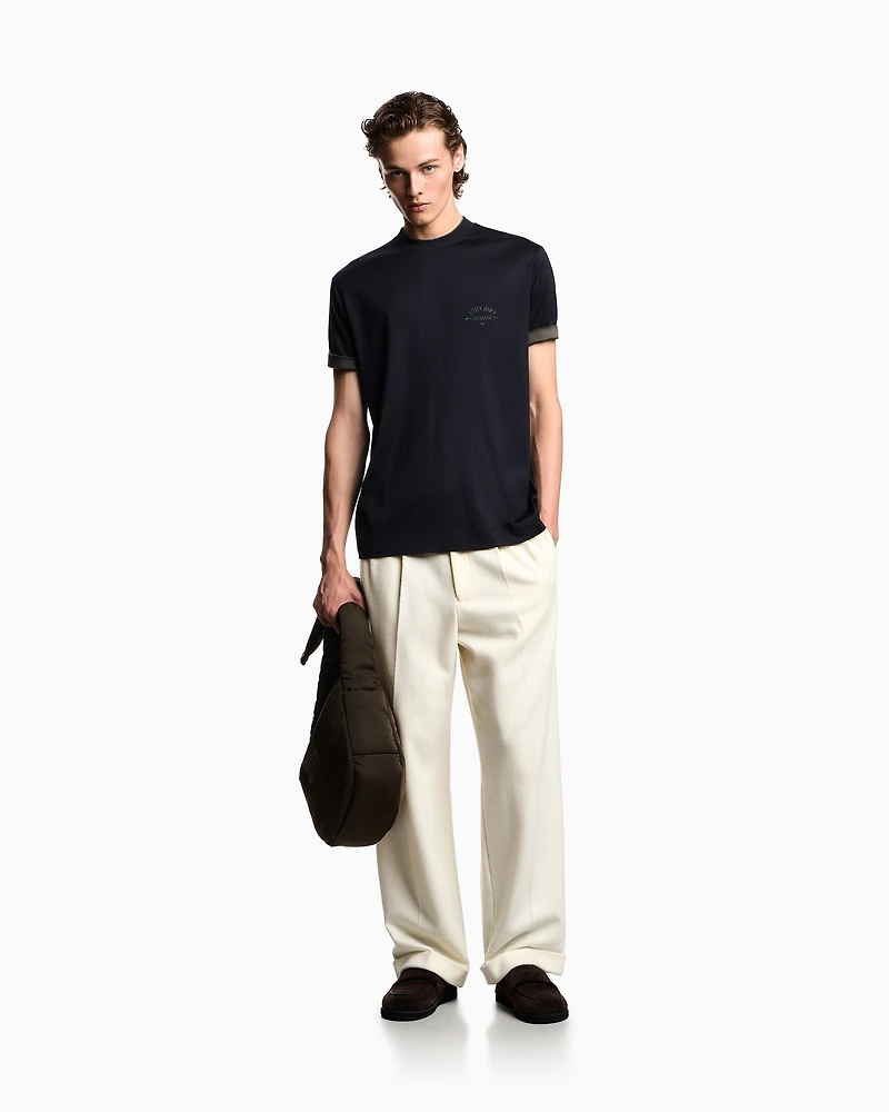 Emporio Armani - ASV Lyocell-blend jersey T-shirt with contrasting details, Man, Navy Blue, Size: