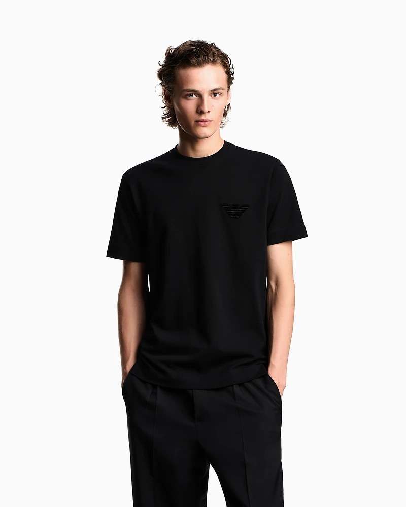 Emporio Armani - Piqué jersey T-shirt with eagle patch, Man, Black, Size: