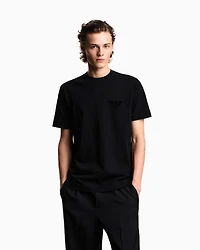 Emporio Armani - Piqué jersey T-shirt with eagle patch, Man, Black, Size: