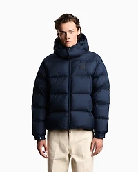 Emporio Armani - Water-repellent, quilted ripstop nylon hooded down jacket, Man, Navy_blue, Size: