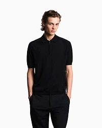 Emporio Armani - ASV plain-knit jumper with polo-shirt collar, a wool and Lyocell blend, Man, Black, Size: