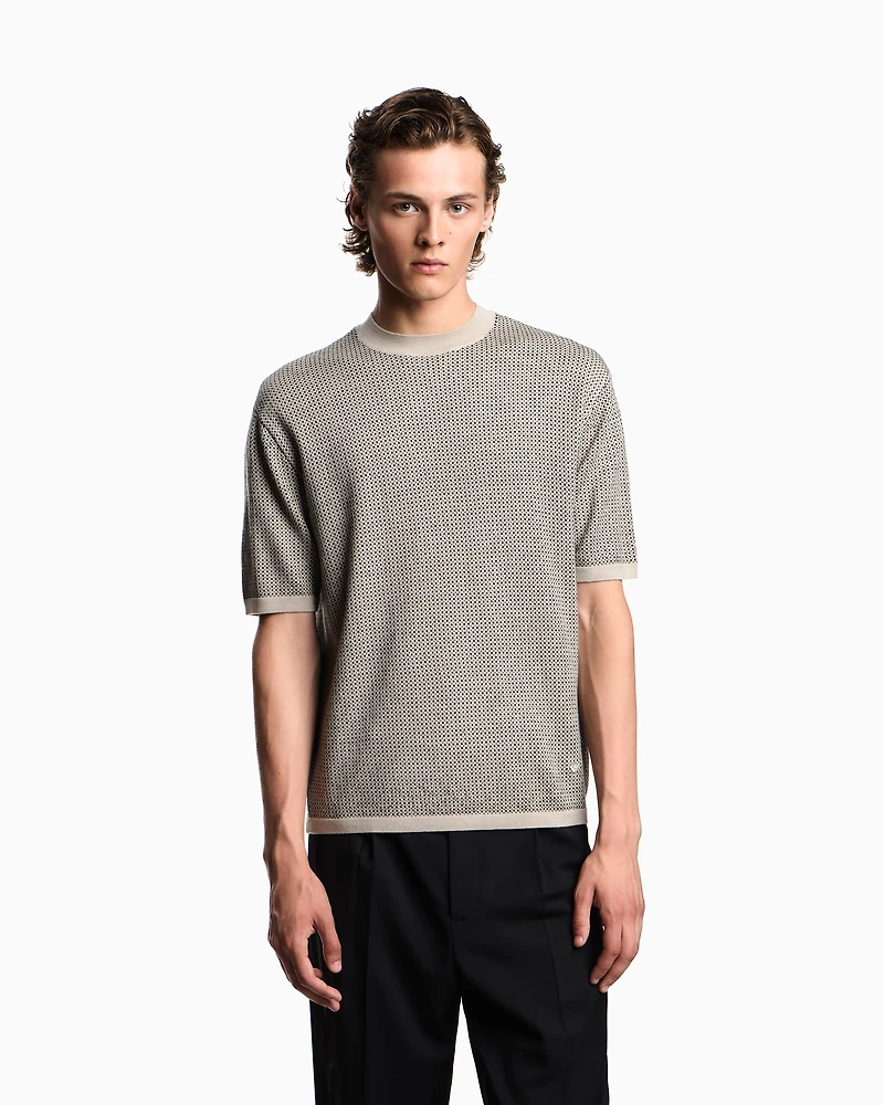 Emporio Armani - Virgin-wool jumper with two-tone jacquard micro motif, Man, Brown, Size: