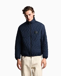 Emporio Armani - Full-zip down jacket chevron quilted ripstop nylon, Man, Navy Blue, Size: