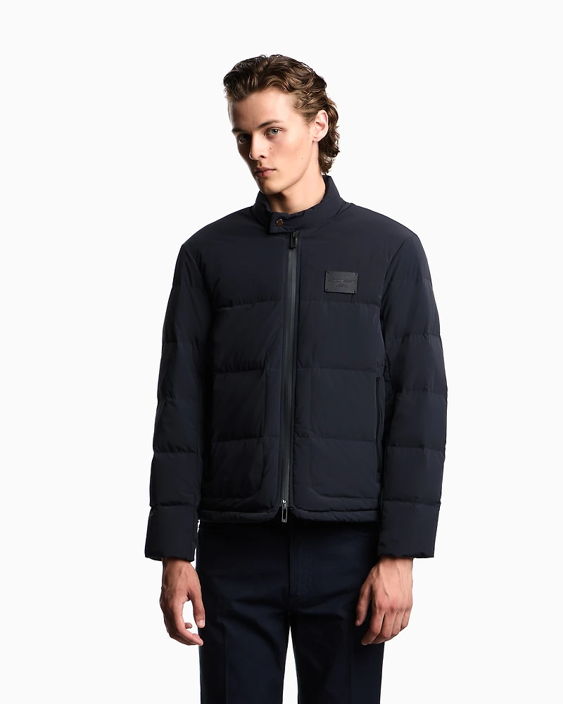 Emporio Armani - Quilted Spandex nylon down jacket, Man, Navy Blue, Size: