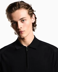 Emporio Armani - ASV plain-knit jumper with polo-shirt collar, a wool and Lyocell blend, Man, Black, Size: