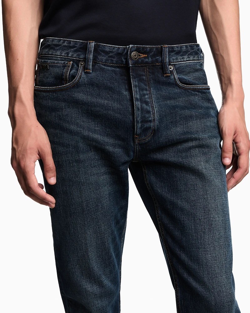 Emporio Armani - J75 slim-fit, stone-washed stretch-denim jeans, Man, Blue, Size: