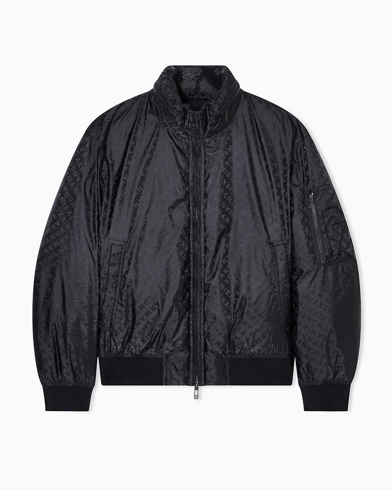 Armani Exchange - ALLOVER LOGO LETTERING BOMBER JACKET, Man, Black, Size: