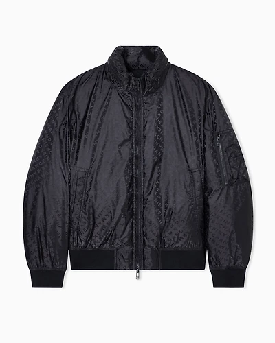 Armani Exchange - ALLOVER LOGO LETTERING BOMBER JACKET, Man, Black, Size: