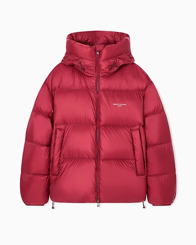 Armani Exchange - Satin hooded down jacket, Man, Burgundy, Size: