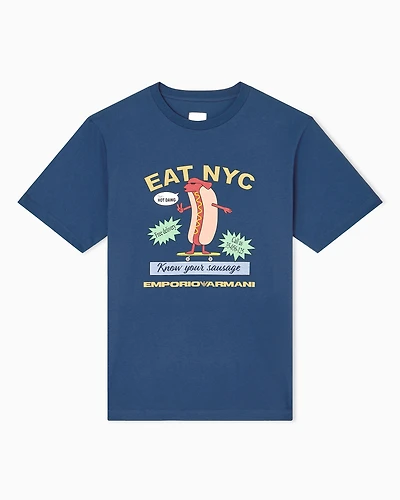 Emporio Armani - New York Capsule Collection EAT NYC print jersey T-shirt, Man, Blue, Size: