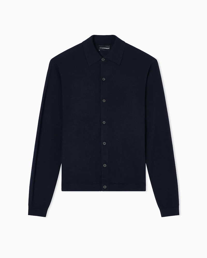 Emporio Armani - Travel Essentials plain-knit virgin-wool cardigan, Man, Navy Blue, Size:
