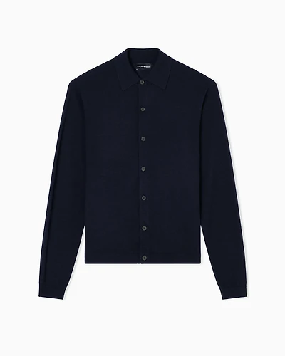 Emporio Armani - Travel Essentials plain-knit virgin-wool cardigan, Man, Navy Blue, Size: