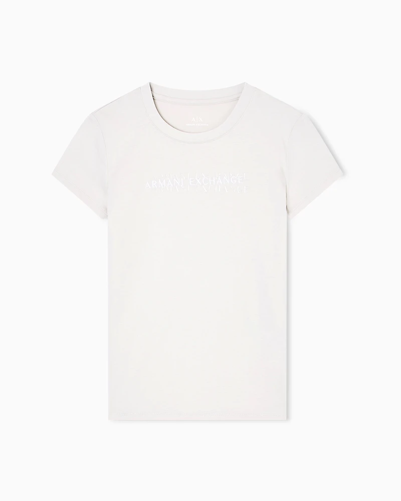 Armani Exchange - Slim fit T-shirt with logo lettering, Woman, Beige, Size: