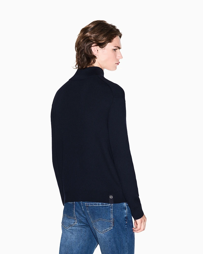 Armani Exchange - Full zip ribbed cardigan, Man, Navy Blue, Size: