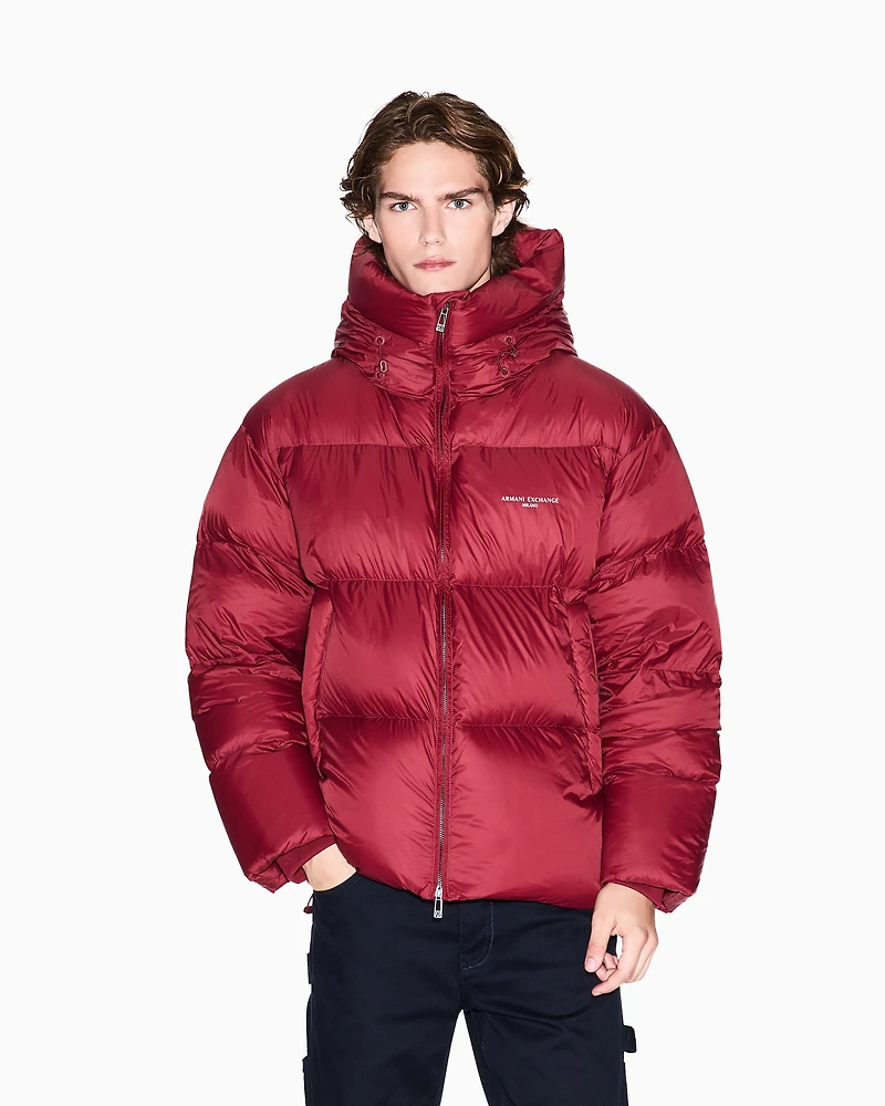 Armani Exchange - Satin hooded down jacket, Man, Burgundy, Size: