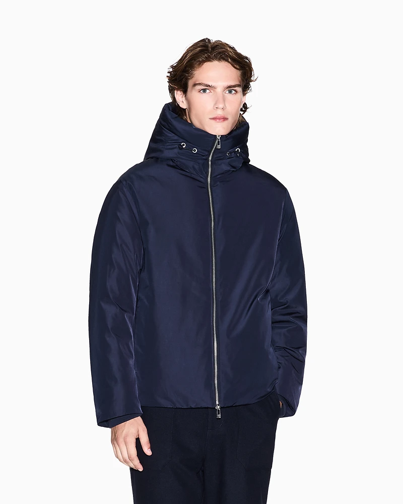 Armani Exchange - ZIP UP HOODED PUFFER JACKET, Man, Navy Blue, Size: