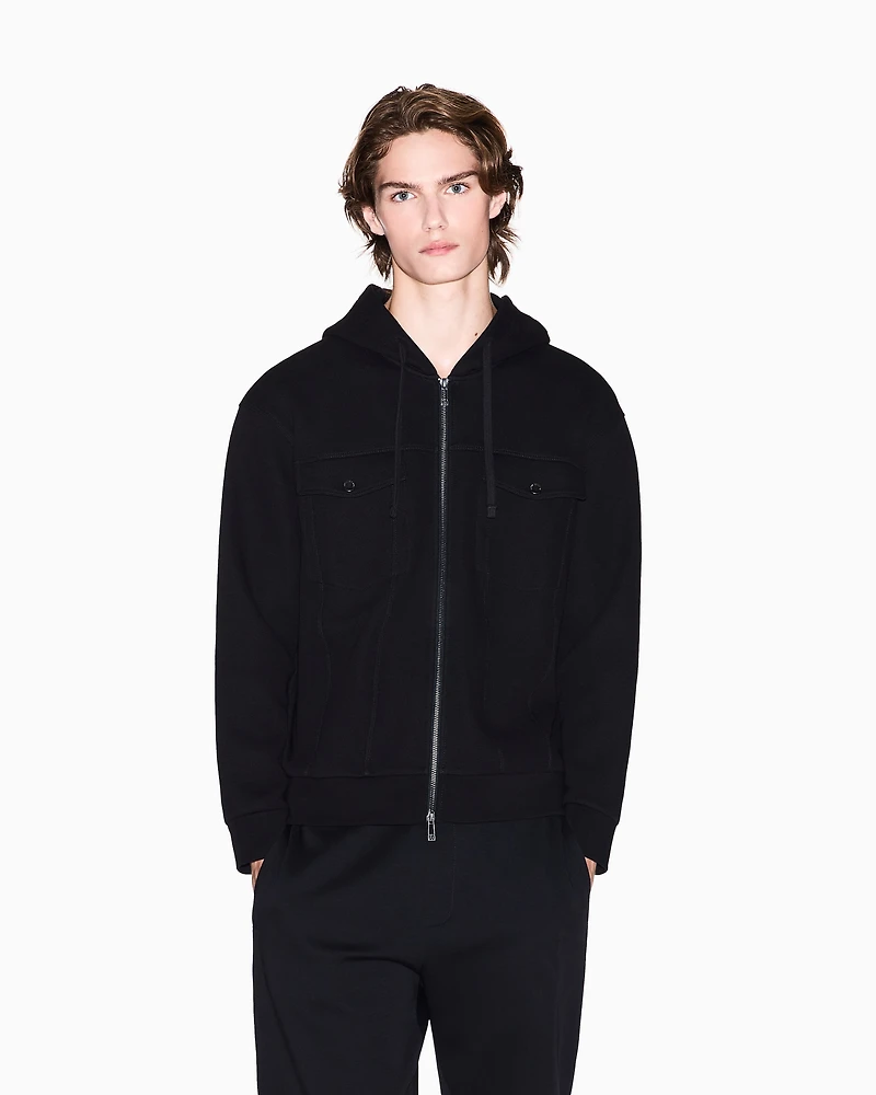 Armani Exchange - Piquet zip-up hoodie, Man, Black, Size: